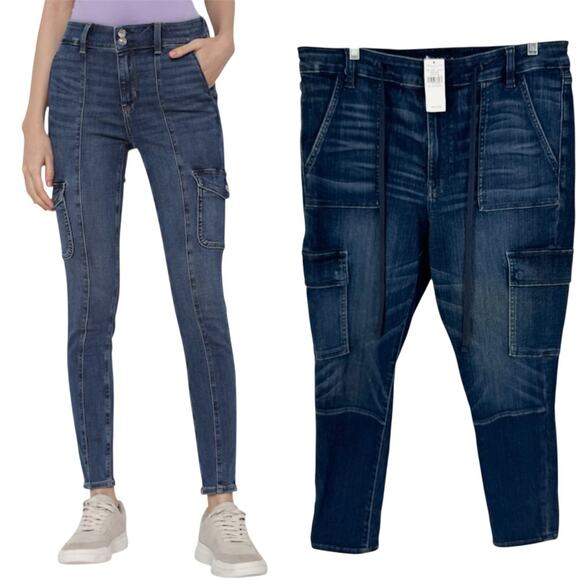 NWT AE American Eagle Hi-Rise Jegging Cargo Skinny Jeans Dark Wash Size 18 Short - Picture 1 of 15